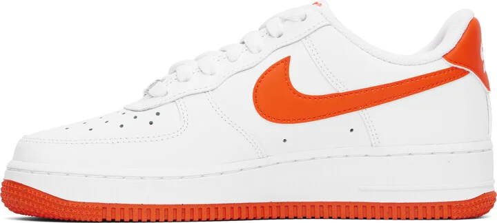 Nike White & Orange Air Force 1 '07 Sneakers - Image 3