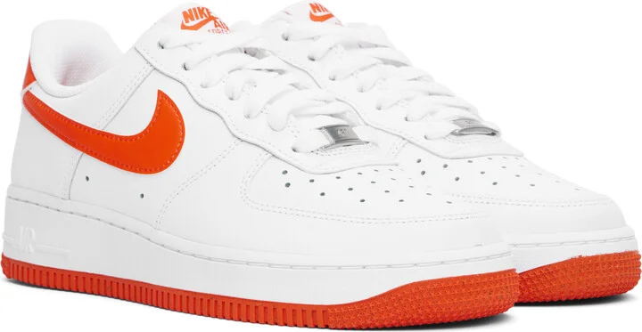 Nike White & Orange Air Force 1 '07 Sneakers - Image 4