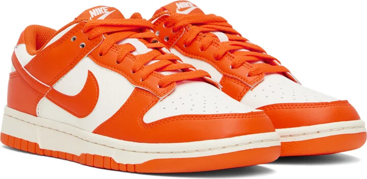Nike White & Orange Dunk Low Retro Sneakers - Image 4