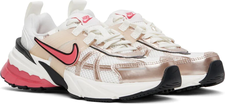 Nike White & Pink V2K Run Sneakers - Image 4