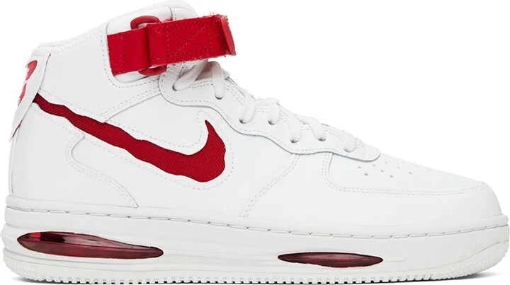 Nike White & Red Air Force 1 Mid Evo Sneakers