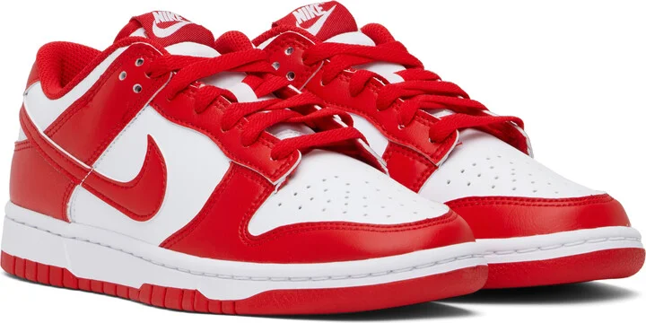 Nike White & Red Dunk Low Retro Sneakers - Image 4