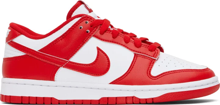 Nike White & Red Dunk Low Retro Sneakers