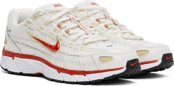 Nike White & Red P-6000 Sneakers - Image 4