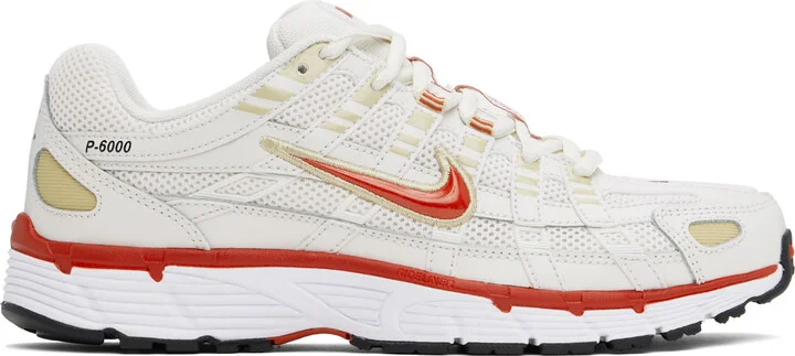 Nike White & Red P-6000 Sneakers