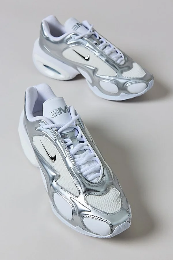 Nike Women's Air Max Muse Sneaker in White/Metallic Silver