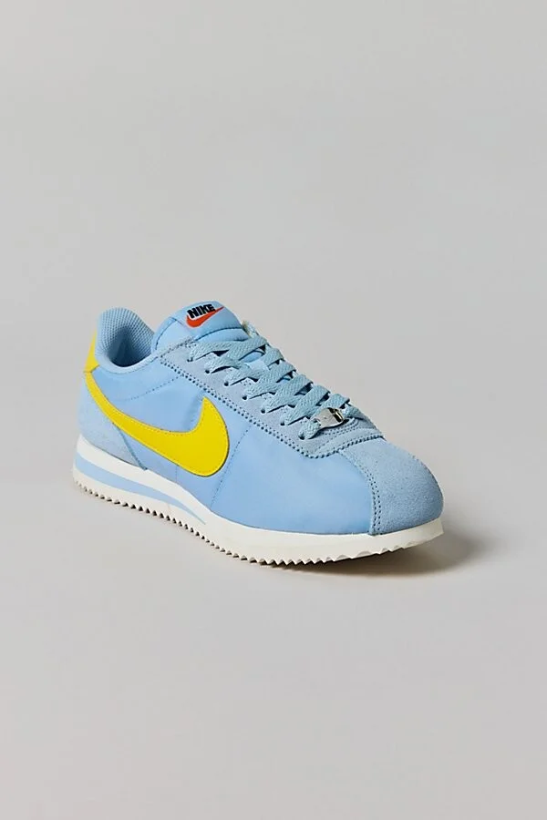 Nike Women's Cortez Textile Sneaker in Light Armory Blue/Lightening - Image 3