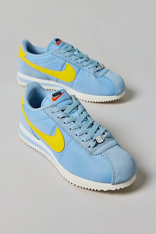 Nike Women's Cortez Textile Sneaker in Light Armory Blue/Lightening