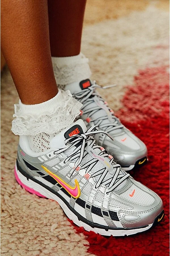 Nike Women's P-6000 Sneaker in White/Metallic Platinum/Hyper Crimson