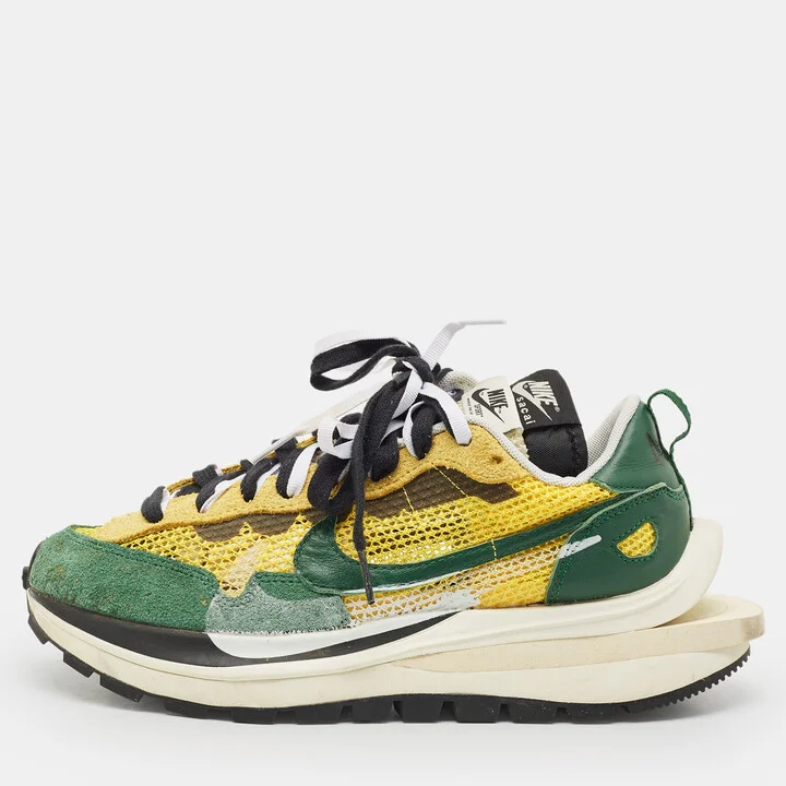 Nike x Sacai Multicolor Suede and Mesh Vaporwaffle Tour Yellow Stadium Green Sneakers Size 39