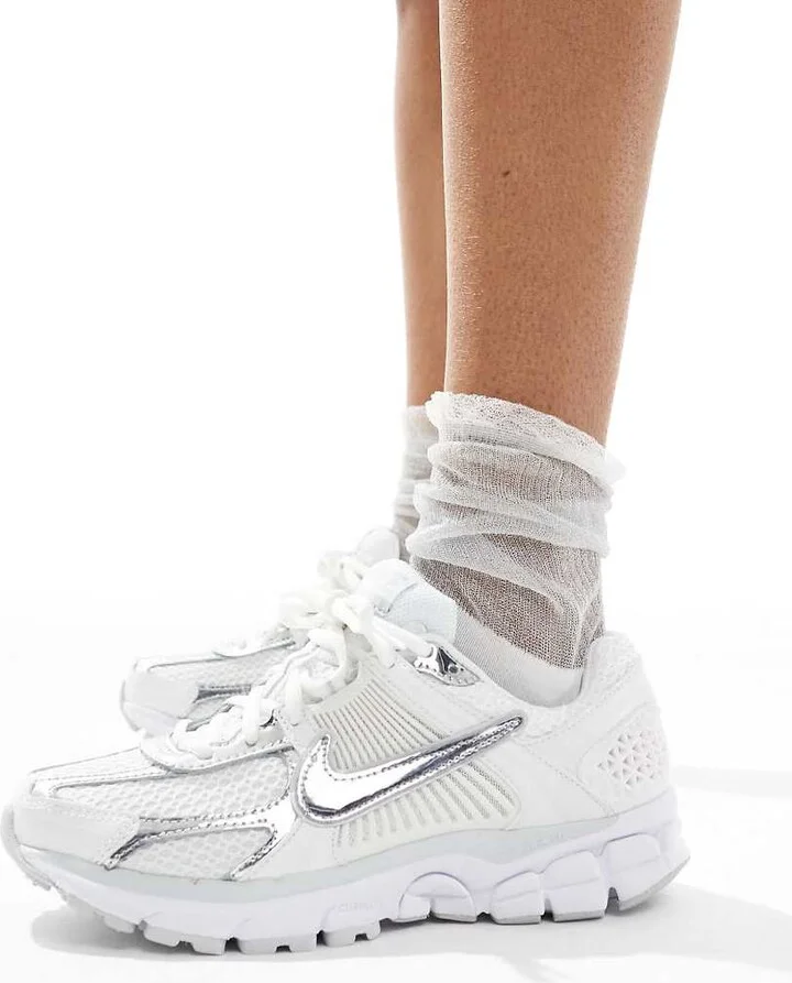 Nike Zoom Vomero 5 sneakers in white and metallic silver