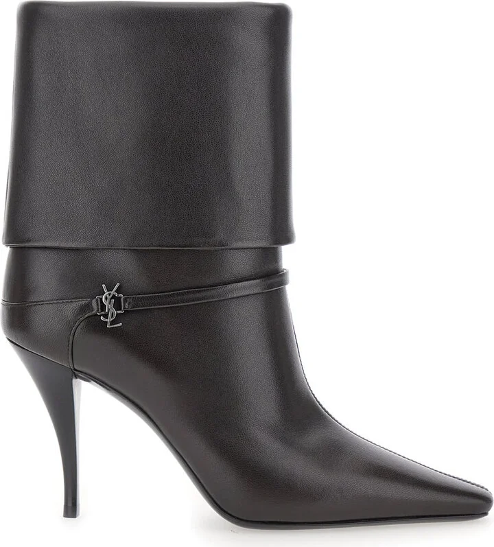 'niki' Black Ankle Boots With Cassandre On The Strap In Leather Woman