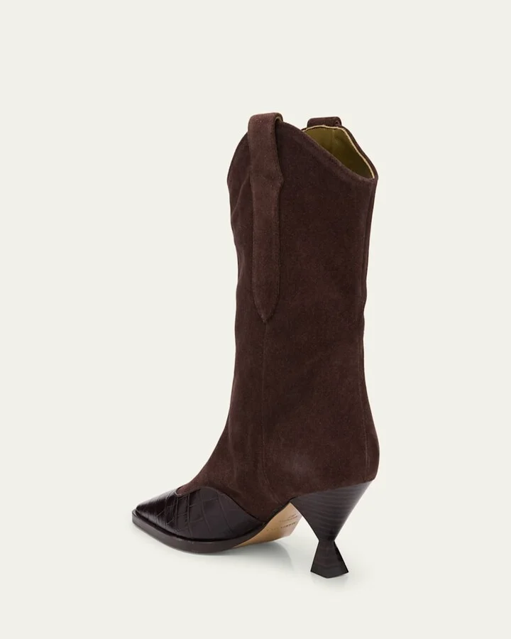 Nila Croco Suede Western Ankle Boots - Image 4