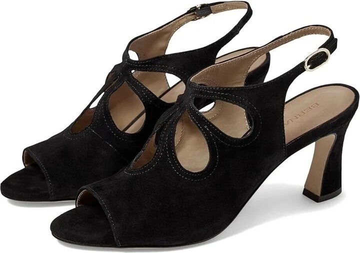 Nili Sandals Women's US 7.5 Black Suede Leather Cutout Slingback KHD002
