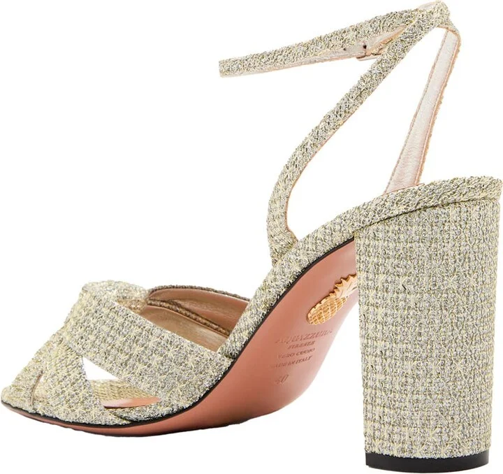 'nina' Metallic Sandals With Open Toe And High Block Heel In Tweed Woman - Image 3