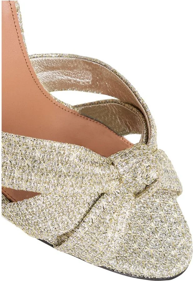 'Nina' Metallic Sandals With Open Toe And High Block Heel In Tweed Woman - Image 2