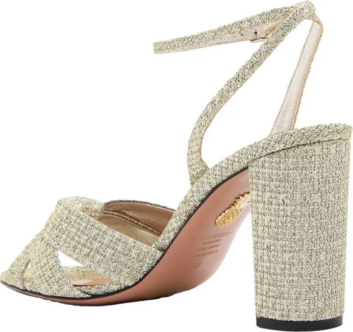 'Nina' Metallic Sandals With Open Toe And High Block Heel In Tweed Woman - Image 3