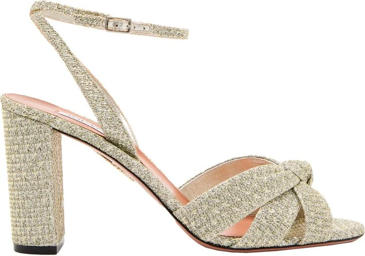 'nina' Metallic Sandals With Open Toe And High Block Heel In Tweed Woman