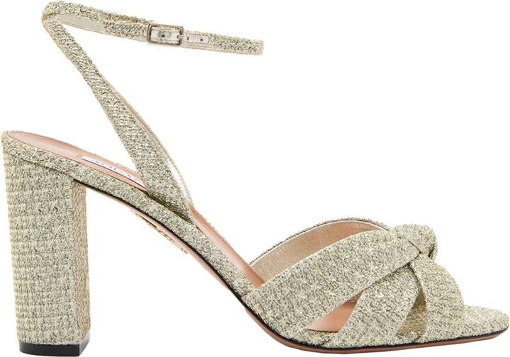 'Nina' Metallic Sandals With Open Toe And High Block Heel In Tweed Woman