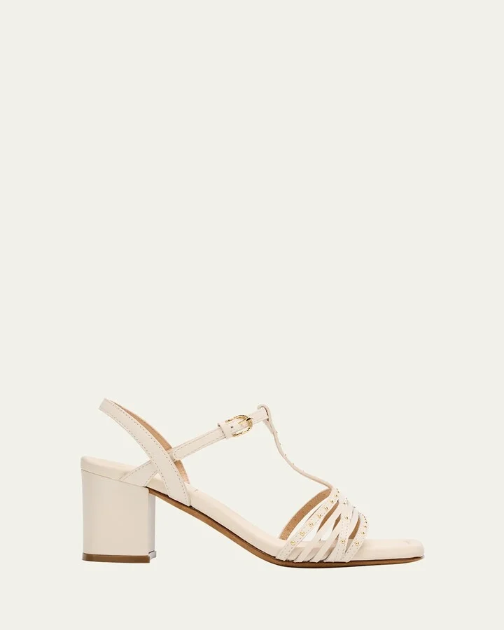 Nina Studded Leather T-Strap Sandals