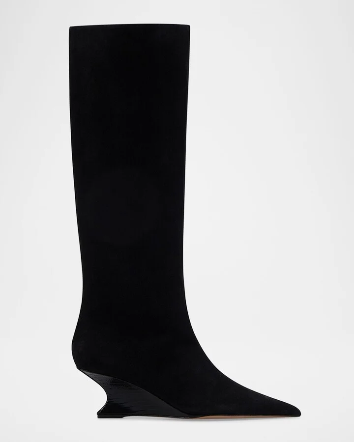 Nina Suede Knee-High Wedge Boots