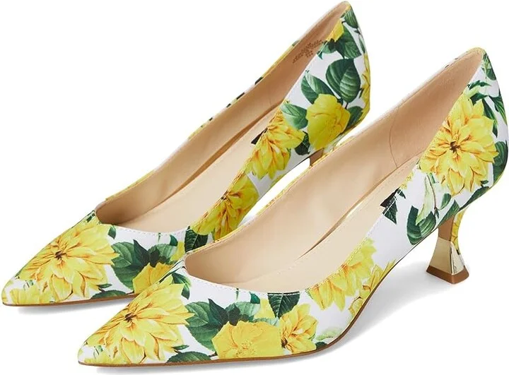 Nine West Ariella 2 High Women's Heels Yellow Rose Floral : 8.5 M, Leather/Synthetic