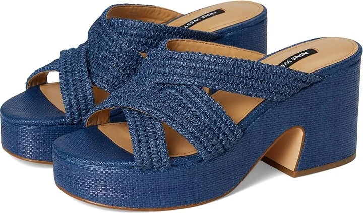 Nine West Bemay Women's Dress Sandals Blue Denim : 6 M, Rubber