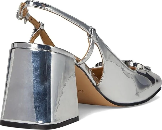 Nine West Cast High Women's Heels Silver Mirror Metallic : 5.5 M, Leather/Rubber/Suede - Image 4