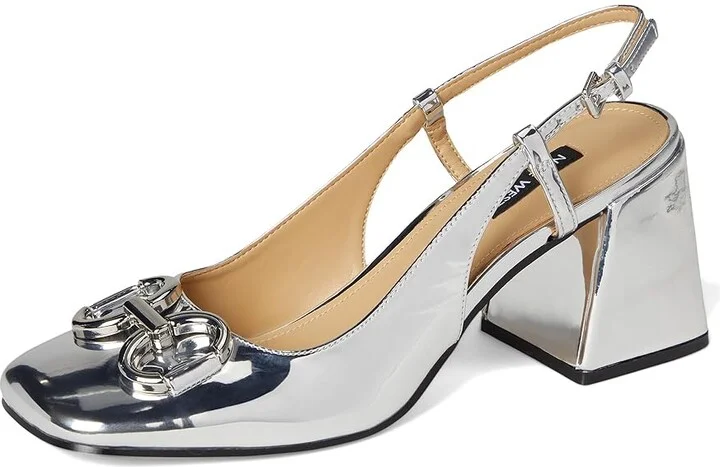Nine West Cast High Women's Heels Silver Mirror Metallic : 5.5 M, Leather/Rubber/Suede - Image 5