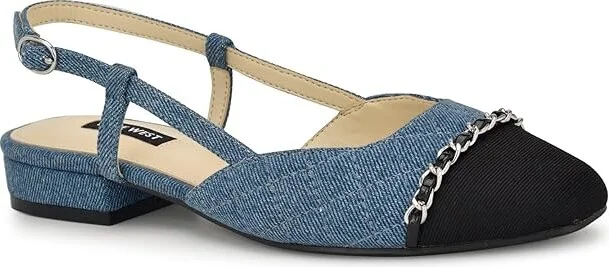 Nine West Charme Women's Flat Shoes Blue Denim/Black : 9 M, Leather - Image 5