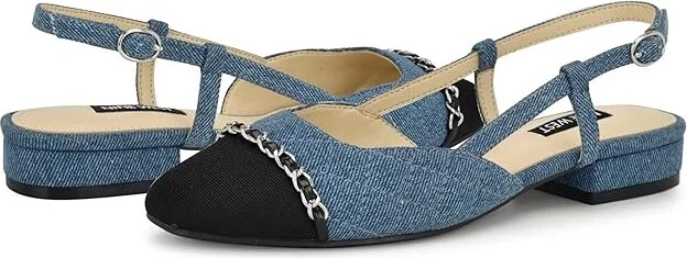 Nine West Charme Women's Flat Shoes Blue Denim/Black : 9 M, Leather