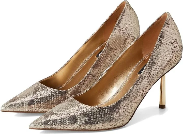 Nine West Deonne High Women's Heels Gold Snake : 8 M, Leather/Rubber