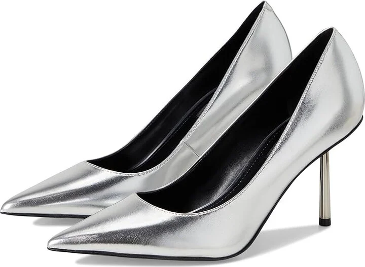 Nine West Deonne High Women's Heels Silver : 8.5 M, Leather/Rubber
