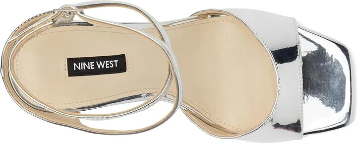 Nine West Devans Women's Dress Sandals Silver Mirror Metallic : 5.5 M, Faux Leather/Synthetic - Image 2