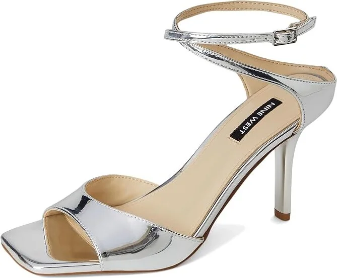 Nine West Devans Women's Dress Sandals Silver Mirror Metallic : 5.5 M, Faux Leather/Synthetic - Image 5