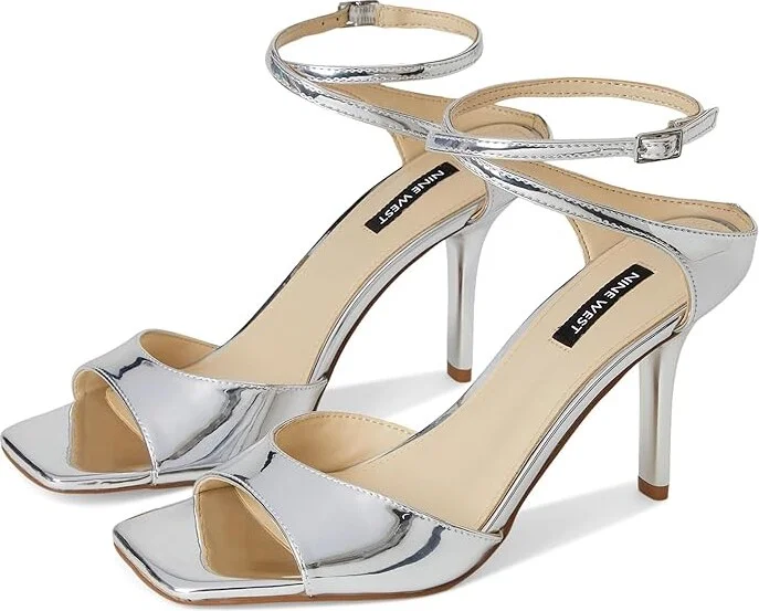Nine West Devans Women's Dress Sandals Silver Mirror Metallic : 5.5 M, Faux Leather/Synthetic