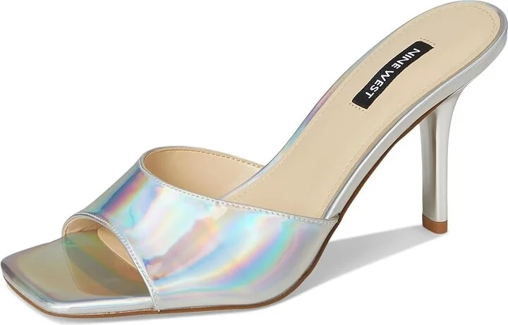 Nine West Disko Women's Dress Sandals Silver Iridescent Mirror Metallic : 8.5 M, Synthetic - Image 5