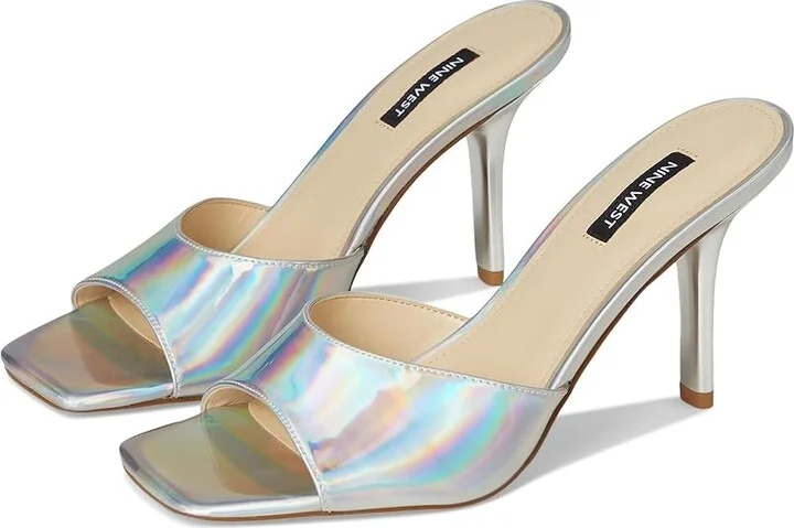 Nine West Disko Women's Dress Sandals Silver Iridescent Mirror Metallic : 8.5 M, Synthetic