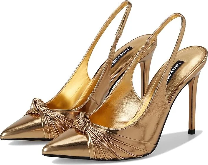 Nine West Faive High Women's Heels Bronze : 7 M, Leather/Rubber
