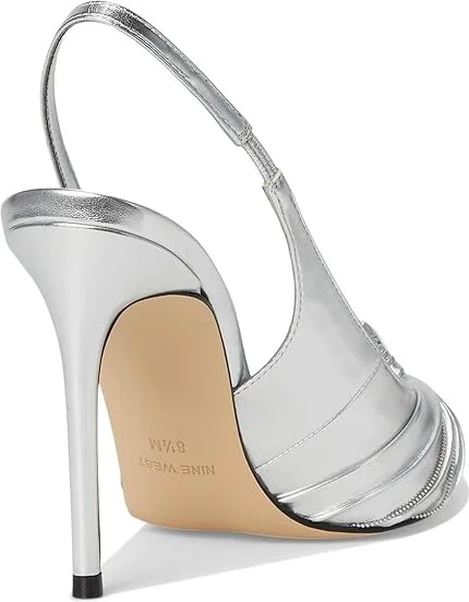 Nine West Faive High Women's Heels Silver : 7.5 M, Leather/Rubber - Image 4