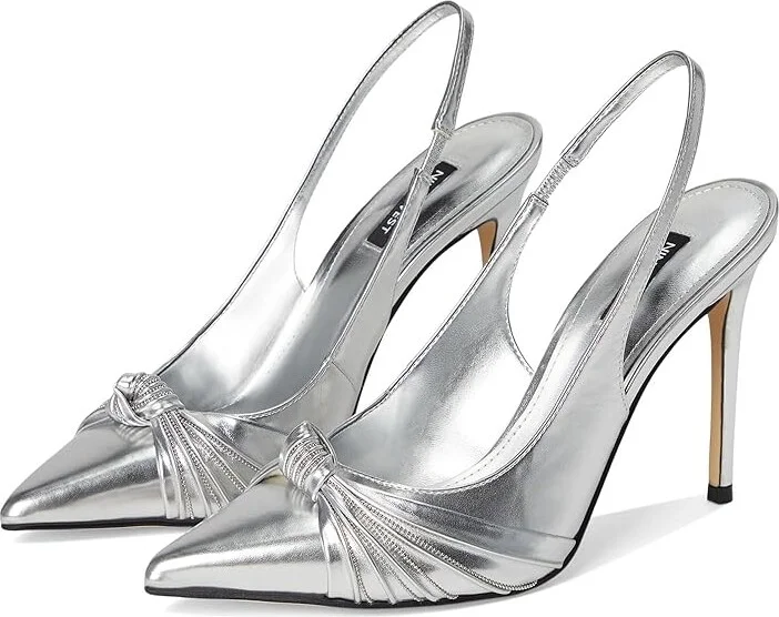 Nine West Faive High Women's Heels Silver : 7.5 M, Leather/Rubber