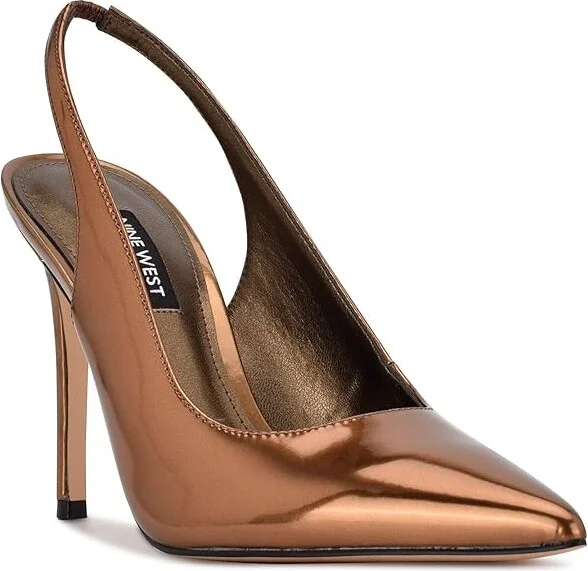 Nine West Feather High Women's Heels Bronze Mirror Metallic : 7.5 M, Suede - Image 5