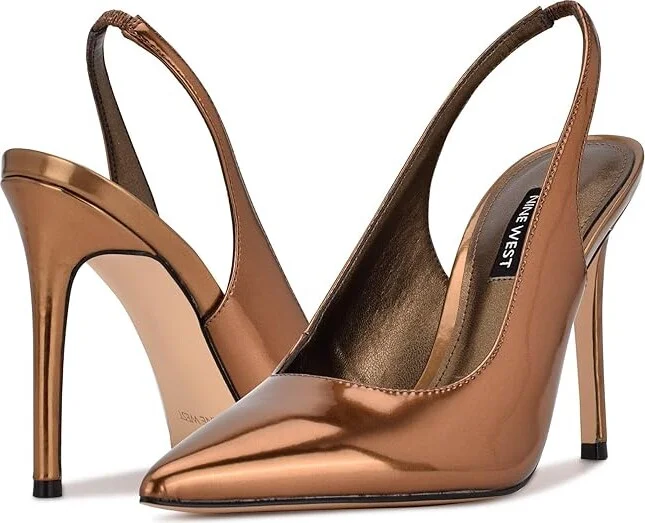 Nine West Feather High Women's Heels Bronze Mirror Metallic : 7.5 M, Suede