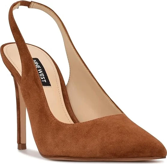 Nine West Feather High Women's Heels Cognac Suede : 8 M - Image 5