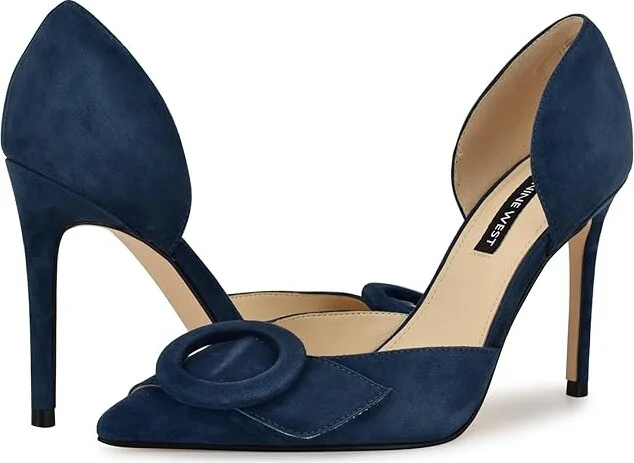 Nine West Frolly High Women's Heels Navy Suede : 7 M, Leather/Rubber