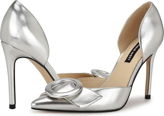 Nine West Frolly High Women's Heels Silver : 5.5 M, Leather/Rubber