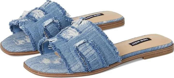 Nine West Germanny Women's Dress Sandals Blue Denim : 5.5 M, Textile
