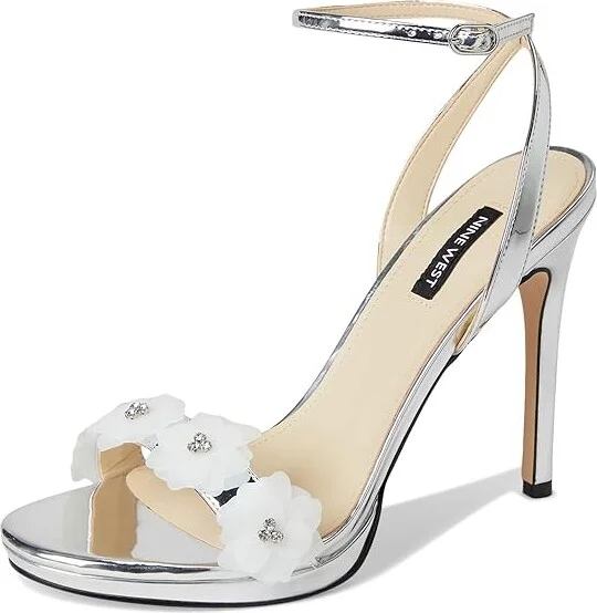 Nine West Lovely Women's Dress Sandals Silver Mirror Metallic : 8.5 M, Synthetic - Image 5