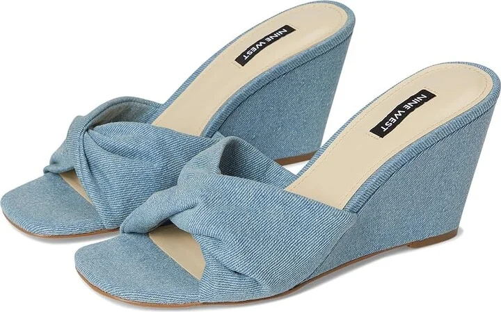 Nine West Nikhil Women's Wedge Shoes Light Blue Denim : 9.5 M, Synthetic