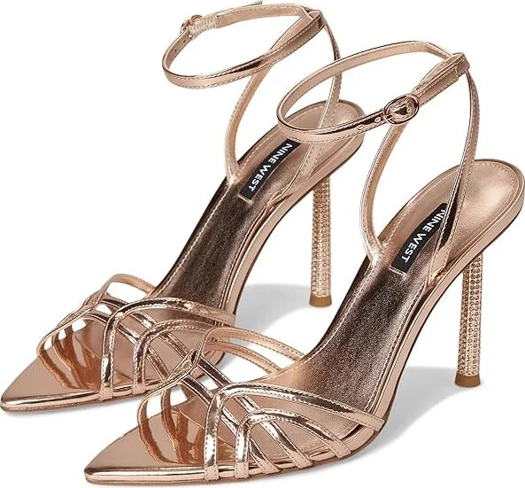 Nine West Paxal Women's Wedge Shoes Rose Gold Mirror Metallic : 7 M, Leather/Rubber
